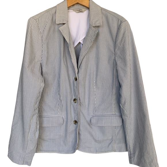 L.L. Bean Jacket Women's X-Large The Academy Stripe Blazer Blue White 3 Button - Picture 1 of 7